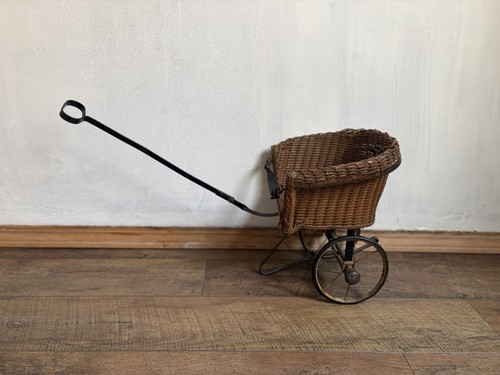 Antique wicker doll carriage - doll,