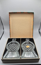Pair Bohemian Crystal Thistle Butter Dishes, Clear Pressed Glass Nibble Trays