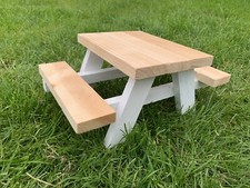 Handmade wooden picnic bench bird squirrel feeder table