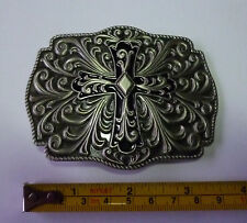 Belt Buckle Floral Cross Design Vintage Antique Pewter Trophy 38mm 1 1/2" E4I