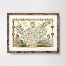 CHESHIRE VINTAGE MAP ART PRINT Poster Hotel Decor County Counties Room Antique