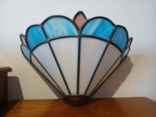 Pair of Tiffany style blue, white and pink glass wall shades only