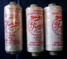 3 x 20 Gram Spools Fresia Junior 70/2  Cream Linen Thread Lace Making