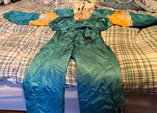 Ladies Vuarnet All-in-One Ski Suit - Turquoise, gold and ecru coloured