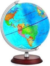 Illuminated World Globe for Kids & Adults All Ages with Wooden Stand,Built