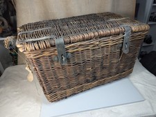 Large Wicker Chest Metal Basket Wood Storage Fireside Poss WW2 ERA RAIL CB23