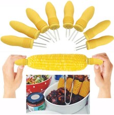 🔥8 Pcs CORN HOLDERS Stainless Steel Corn On The Cob Skewers BBQ Prongs Forks UK