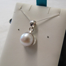 White Mabe Pearl Sterling Silver Pendant & Chain