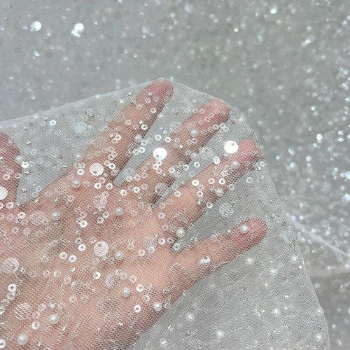 Sequin mesh lace beaded fabric - sequin,