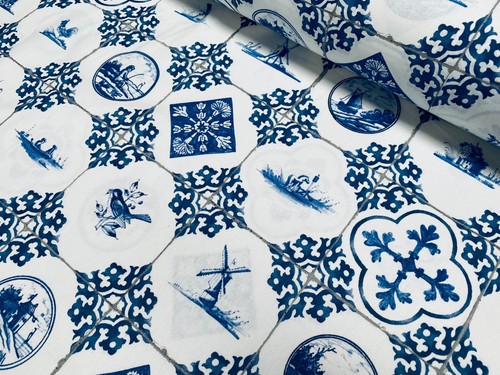 Dutch tile delft blue - blue, fabric