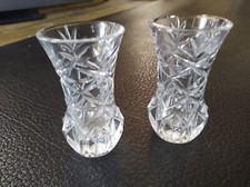 2 small cut glass flower vases