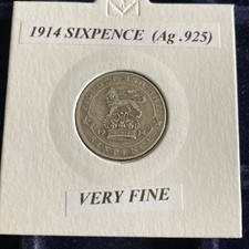 1914 Silver Sixpence 6d Coin Very Fine Condition