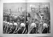Original Old Antique Print 1894 Funeral Procession Czar Arms Alexander Hearse