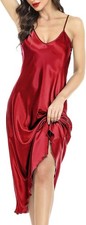Lovasy Satin Nightdress for Women UK Long Negligees Strap Chemise Silk Nighties