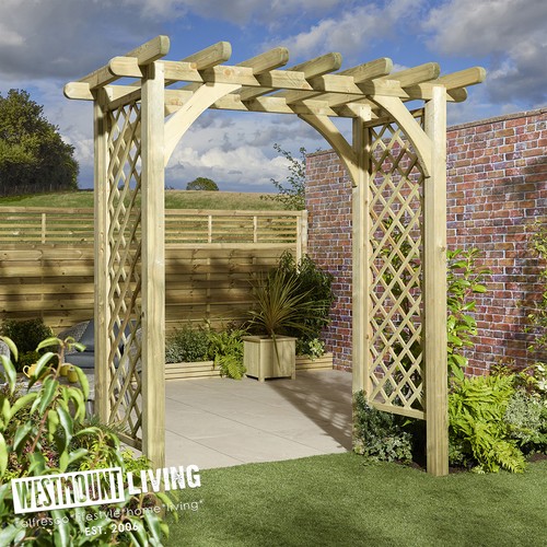 Wooden timber wide garden arch - wooden,