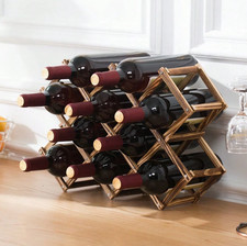 10 Bottle Foldable Free Standing Wine Rack Small Wooden Wine Stand Organising