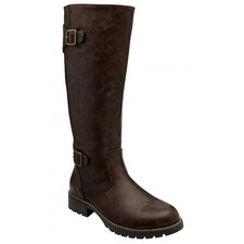 LOTUS Brandi - Womens/Ladies Knee High Buckle Detail Zip Up Boot Brown