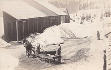 Vintage RPPC: ANTIQUE HORSE DRAWN RURAL FARM EQUIPMENT USED AS SNOW PLOW
