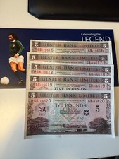 george best 5 pound note pack of 5 x £5 consecutive numbers with wallet
