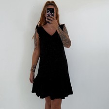 Ladies Next Black Linen Blend V Neck Knee Length Summer Dress Size 8