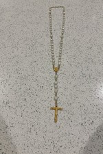 Rosary Beads Lordes Mother of Pearl Ave Maria Gold Tone