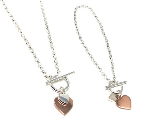 Double heart bar necklace - heart, t