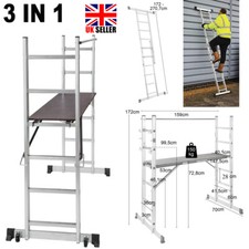 3 Way Combination Ladder Scaffold Aluminium Multi Purpose Ladder Platform New