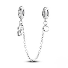 Heart and Infinity Love Safety Chain Charm For Bracelets S925 Sterling Silver