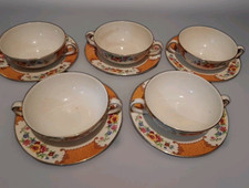 5 X Allertons Vintage Old English Floral Pattern Soup Coupes Cups Warings