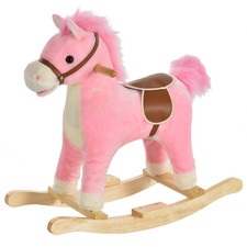 Kids Plush Rocking Horse w/ Moving Mouth Tail Sounds 18-36 Months Brown , Pink