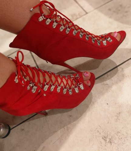 Red suede lace peep toe - suede, lace-up