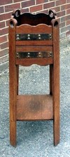 Victorian antique Arts & Crafts solid oak copper bound jardiniere plant stand