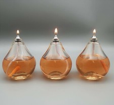 Set of 3 Teardrop Glass Oil Lamps for use with Sootless and Odourless Lamp Oil