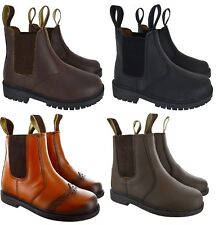 BOYS KIDS LEATHER CHELSEA DEALER ANKLE BOOTS PULL ON CHILDRENS BROWN SHOES SIZE
