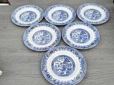 ANTIQUE BARRATTS STAFFORDSHIRE BLUE WILLOW SALAD PLATES SET 6 ENGLAND