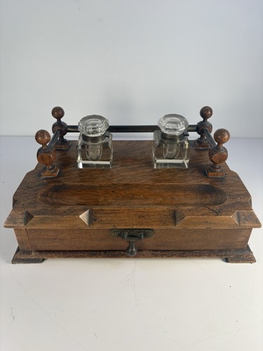 Antique double inkwell stand - antique,