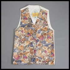 Men's Lovely Vintage Italian Waistcoat Floral Jazzy Print - Size Small P2P 17.5"