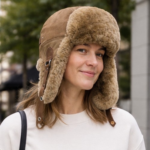 Sheepskin ushanka handmade - sheepskin,