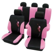 Girly Car  Seat Covers Lady Pink & Black Flower Pattern -Ford Escort 1995-2001