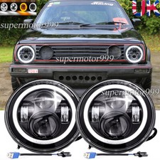 Pair 7"Inch Halo Angel Eyes LED Headlights DRL H/Lo Beam Fit VW Golf Mk2 1.8 GTi