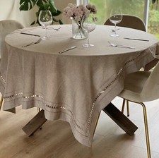 Luxury Tablecloth Linen Beige Natural Cross Stitch 50 X 70 ins Seats 4 - 6
