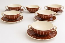 Vintage Susie Cooper Soup Bowls 6pc Set with 4 Matching Saucers.
