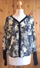 Top 14 Black Floral Semi Sheer Panelled Long Sleeve Blouse Lagenlook Layering