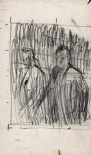 George Chapman (1908-1994) Graphite Drawing Figures In Landscape - 20th Century