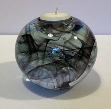 Kosta Boda Votive Grey/ Black Swirls and Bubbles