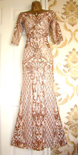 QUIZ Gold Sequin Bardot Maxi Dress Size 6 - 8 UK Evening Wedding Cruise Prom