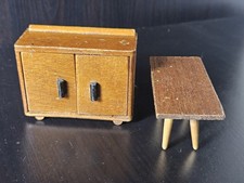 Rare Vintage Wooden Miniture Dolls House Furniture.  Cabinet & Table. German 