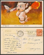 BONZO DOG G.E. Studdy 1926 Old Postcard Wasp BEE Insect Still Buzzing Around 932