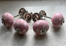 Pink with White Polkadot Ceramic Doorknobs 4cm Diameter with Screws. Set Of 4