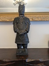 Vintage Samurai Warrior Terra Cotta Figure Black Matte Finish 11".5 Inch Tall